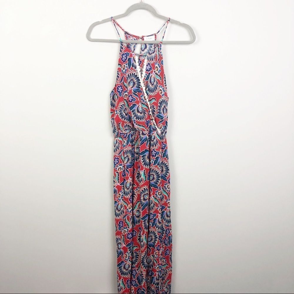 LE KATE | Red Floral Wrap Front Midi Dress Faux Wrap Front Women’s Size Medium